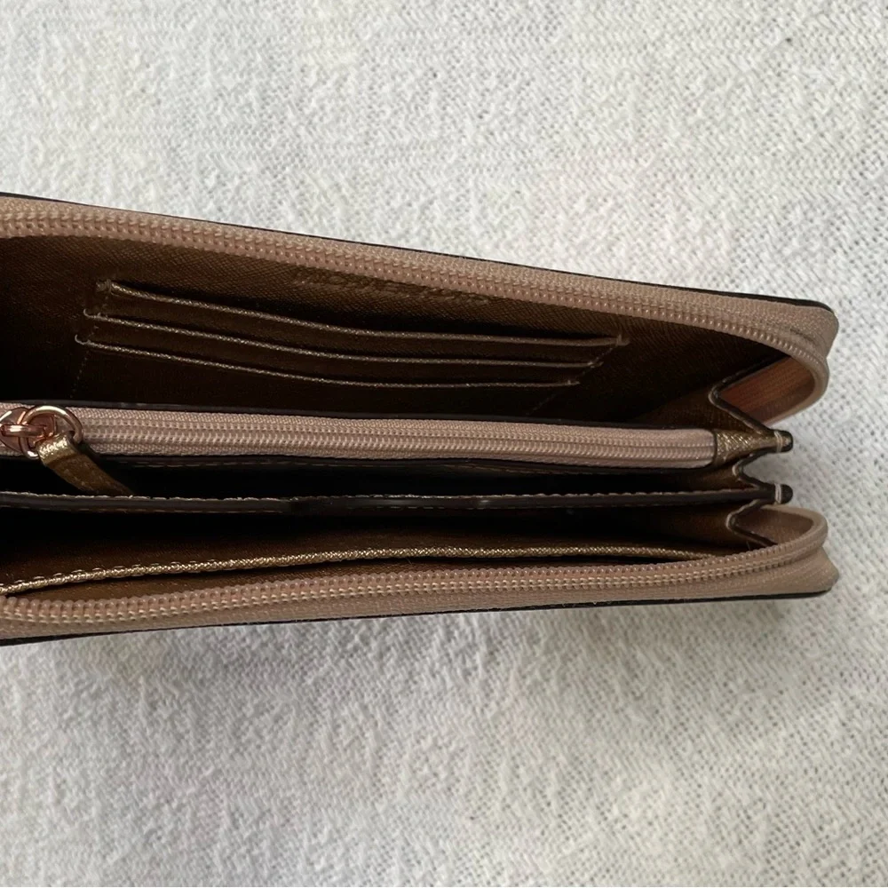 Michael Kors Gold Wristlet Wallet with Rose Gold features- Jet‎ Set